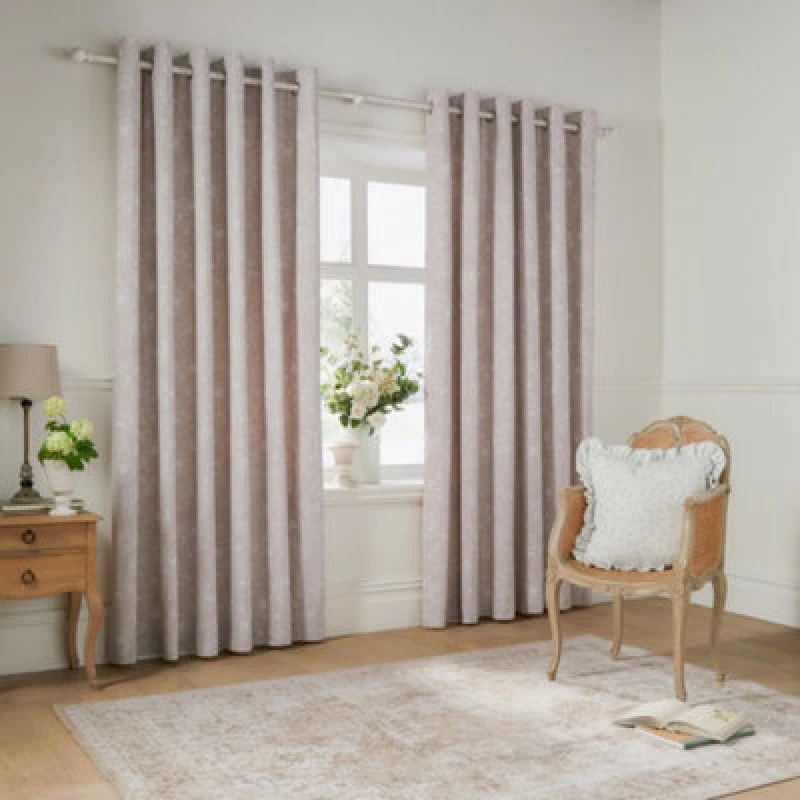 Image of Wylder Nature Bella Floral Room Darkening Eyelet Curtain Pair Natural (W)229Cm X (D)183Cm
