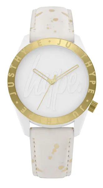 Image of Just Hype UK hype white and gold speckle script kids watch