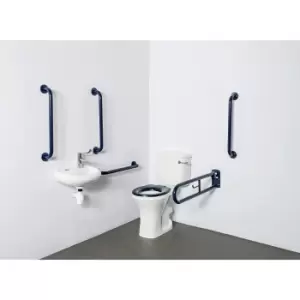 Image of Close coupled Doc M toilet pack stainless steel concealed fixings dark blue