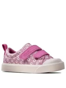 Image of Clarks Toddler City Bright Canvas Plimsoll, Pink Floral, Size 5 Younger