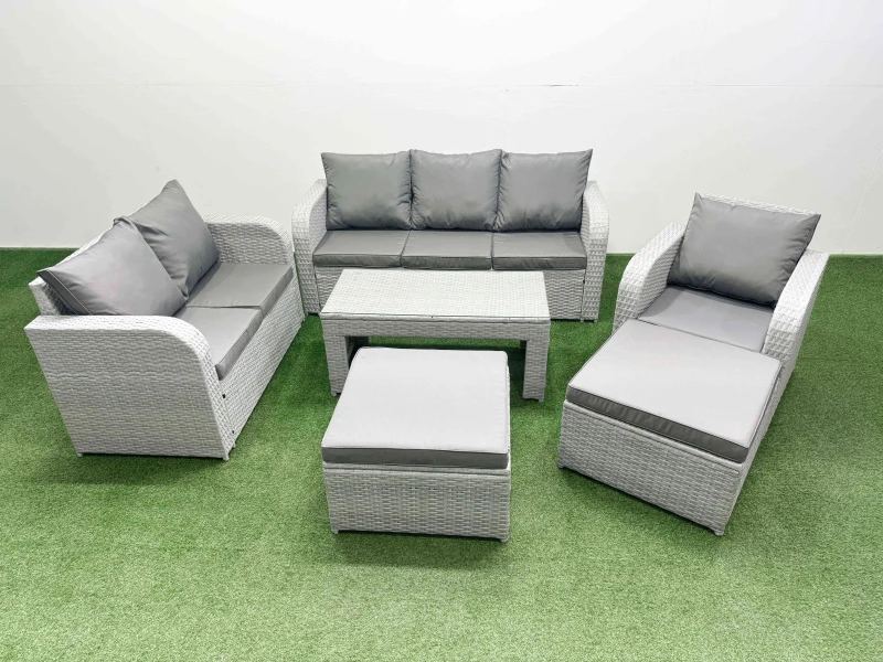 Image of Fimous Patio PE Wicker 8 Seater Outdoor Rattan Furniture Sofa Sets with Oblong Coffee Table Reclining Chair Loveseat Sofa 3 Seater Sofa 2 Big Footstoo