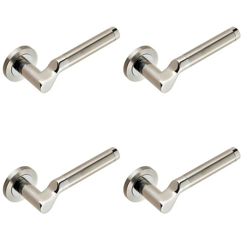 Image of Loops 4x PAIR Cranked Round Bar Lever on Round Rose Concealed Fix Polished Satin Steel Metallics