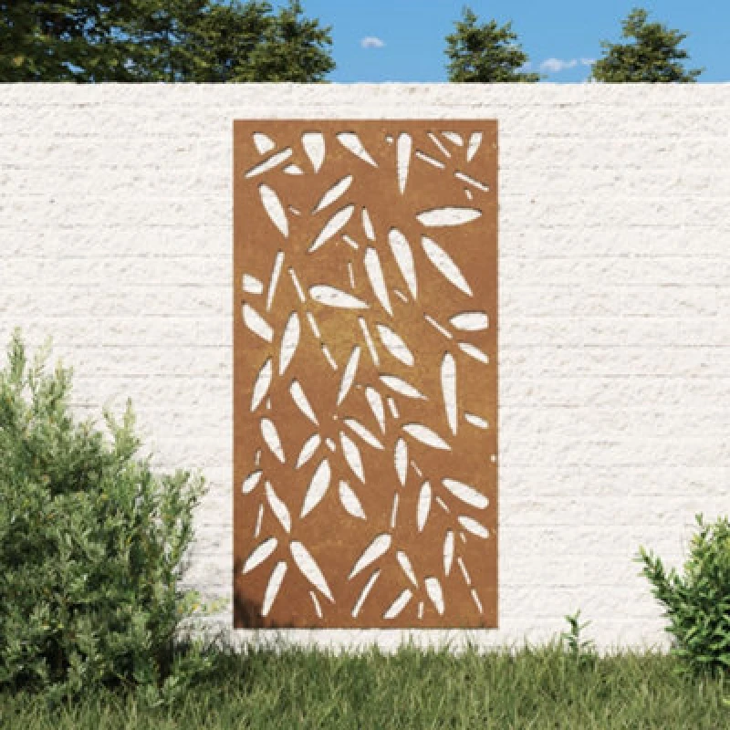 Image of Vidaxl Garden Wall Decoration 105X55cm Corten Steel Bamboo Leaf Design