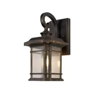 Image of Luminosa Lighting - Small Wall Lamp, 1 x E27, Brushed Black Gold, Seeded Glass, IP54