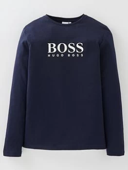 Image of Hugo Boss Long Sleeve Logo T-Shirt Navy Size 6 Years Boys