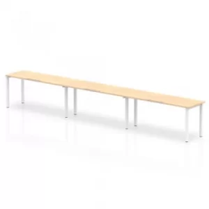 Image of Single White Frame Bench Desk 1600 Maple (3 Pod)
