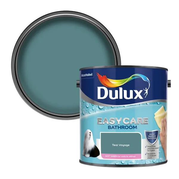 Image of Dulux Easycare Bathroom Soft Sheen Teal Voyage Paint 1L