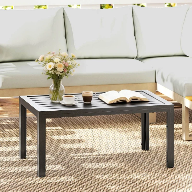 Image of OUTSUNNY Outdoor Side Table Garden Table with Steel Frame & Slat Top Wood in Dark Grey Dark Grey Unisex