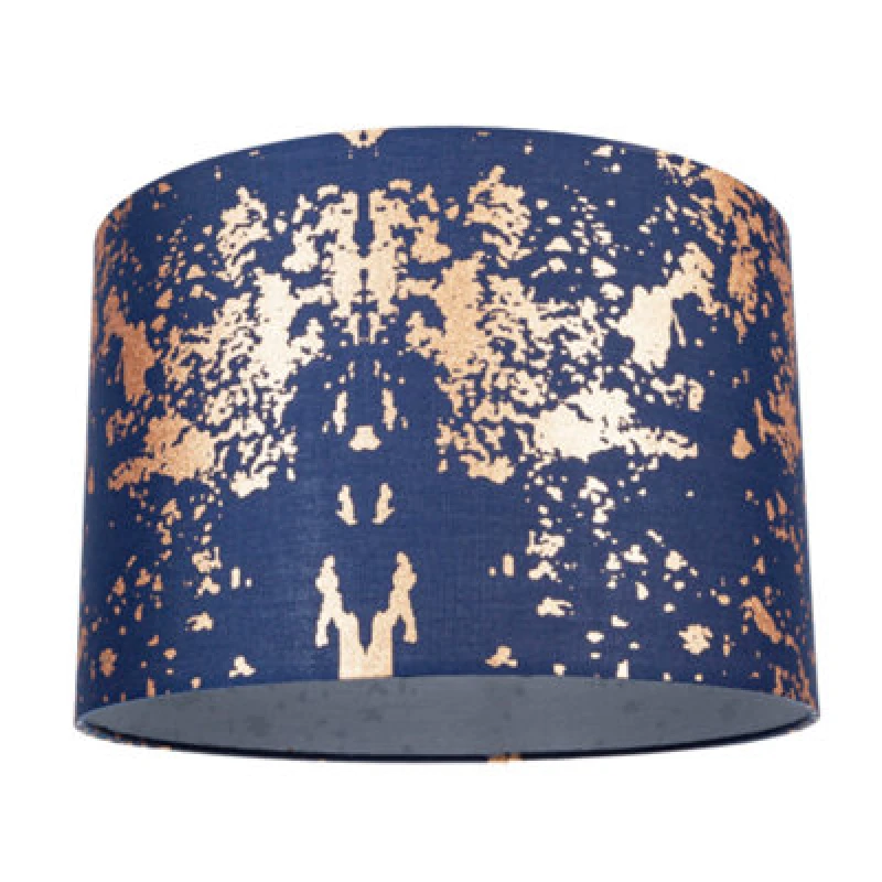 Image of Happy Homewares Modern Navy Blue Cotton Fabric Shade With Copper Foil Decor For Table Or Ceiling