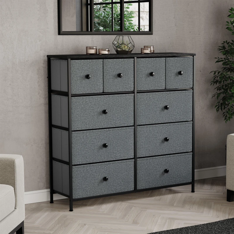 Image of Lassic Chorley 10 Drawer Fabric Storage Chest UKFR Grey & Black unisex 10 Drawer