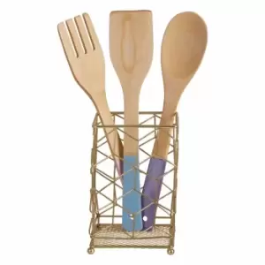 Image of Premier Housewares Utensil Holder, Matte Gold Finish, Metal Wire