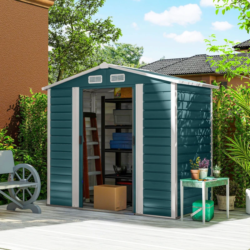 Image of Outsunny 7 x 4ft Upgraded Metal Shed with Lock - Easy to Assemble - Green TJ Hughes 5063603098206