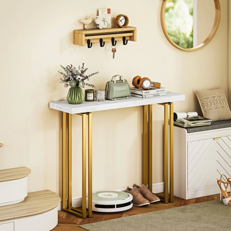 Image of HOMCOM Modern Slim Long Accent Sofa Side Hall Desk for Hallway, White White Unisex