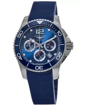Image of Longines HydroConquest Automatic Chronograph 43mm Blue Dial Blue Rubber Strap Mens Watch L3.883.4.96.9 L3.883.4.96.9