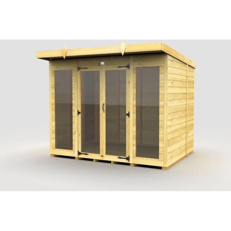 Image of Flat Pack Sheds DIY Sheds 8 x 6 Pent Summer House (Full Height Window), Brown 8X6PFHWSHFF