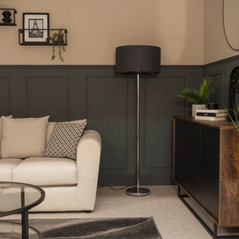 Image of ValueLights Charlie Chrome Floor Lamp with Large Blue Shade Silver