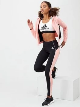 Image of Adidas Hood and Tight Track Suit - Pink/Black