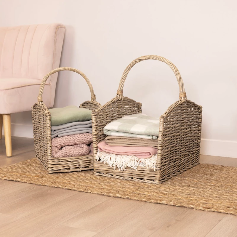Image of Set Of Two Open Ended Wicker Log Baskets