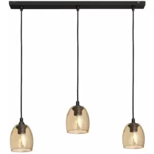 Image of Helam Brillant Straight Bar Pendant Ceiling Light Black, Amber 60cm