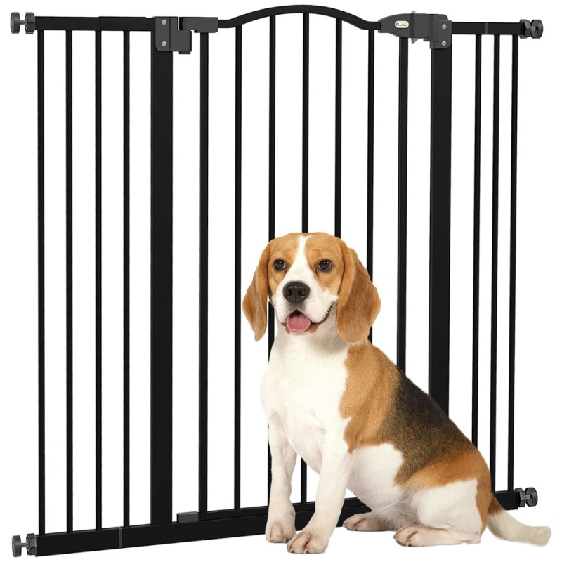 Image of PawHut 74-100cm Adjustable Metal Pet Gate w/Auto-Close Black D06-094V03BK