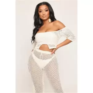Image of I Saw It First Crochet Cropped Bardot Top - Brown