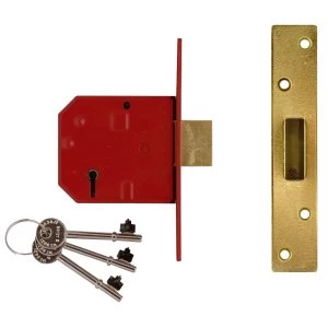 Image of Union 2134E 5 Lever BS Mortice Deadlock Satin Brass Finish 67mm 2.5" Visi