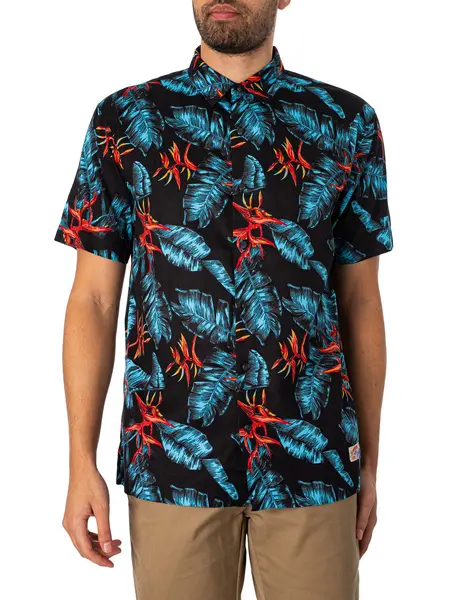 Image of Superdry Hawaiian Short Sleeved Shirt Dark Navy Fire M
