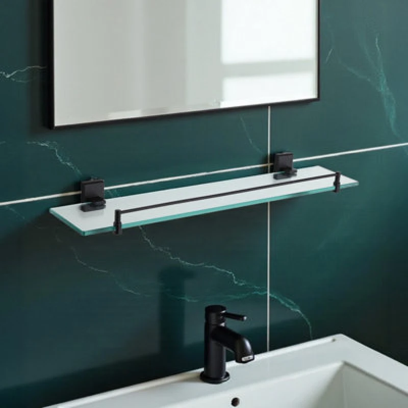 Image of Showerdrape Unity Black Stainless Steel Wall Mounted Glass Vanity Shelf Black