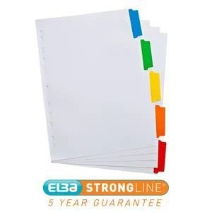 Image of Elba A4 Strongline Reinforced Dividers Europunched 5 Part Coloured Mylar Tabs White Single