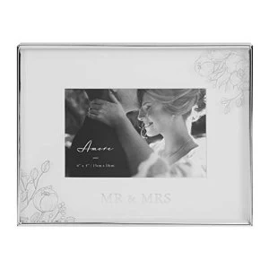 Image of 6" x 4" - Amore By Juliana Silver Floral Frame - Mr & Mrs