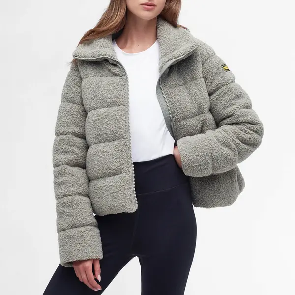 Image of Barbour International Maguire Quilted Faux Fur Jacket - UK 12 Grey Coats and Jackets female LQU1691GY31 UK 12