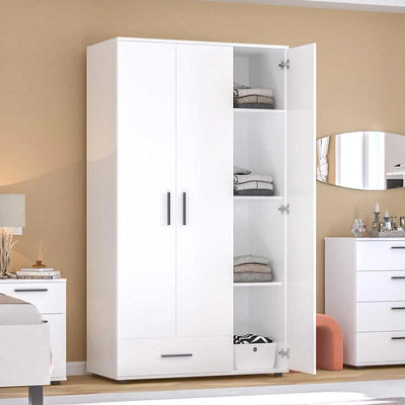 Image of FWStyle FWStyle 3 Door 1 Drawer Matt White Large Wardrobe White One Size Unisex 5056413130839