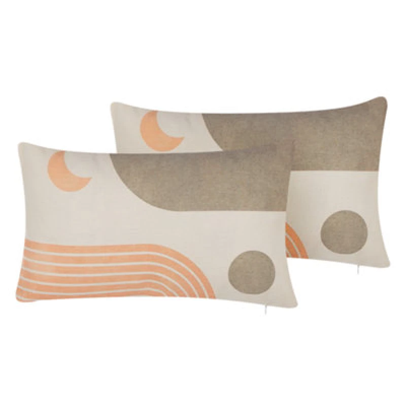 Image of Beliani Set Of 2 Decorative Cushions Melampodium 30 X 50 Cm Multicolour Abstract Pattern