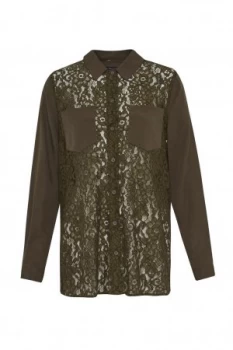 Image of French Connection Marian Lace Mix Shirt Olive