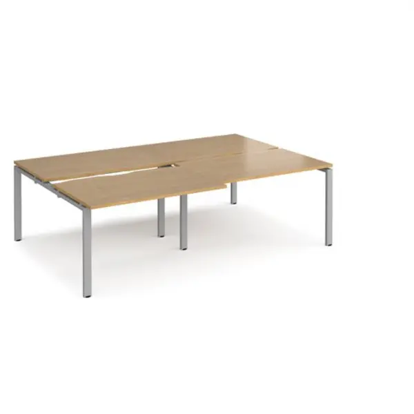 Image of Adapt Bench Desk 4 Person Rectangular Desks 2400mm With Sliding Tops Oak Tops With Silver Frames 1600mm Depth Adapt Oak STE2416-S-O