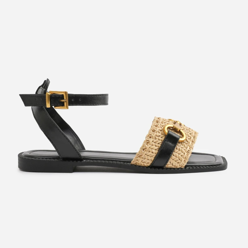 Image of Wheres That From Wheres That From Black PU Catelyn Straw Detail St Black 8