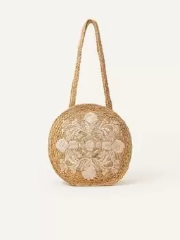 Image of Accessorize Round Jute Shell Shoulder Bag, Beige, Women