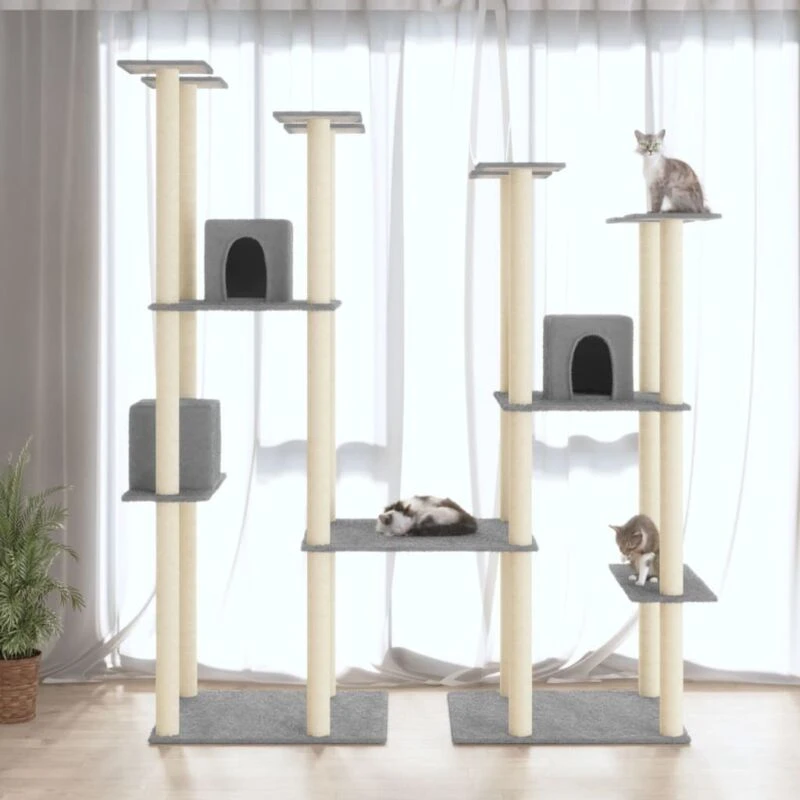Image of vidaXL Cat Tree w/ Sisal Scratching Posts Light Grey 174cm, Grey 171534