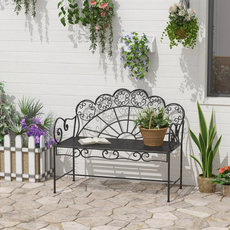 Image of Outsunny Garden Bench, Metal Outdoor Patio Garden Loveseat, Black