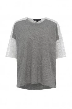Image of French Connection Dune Lace Crochet T Shirt Grey