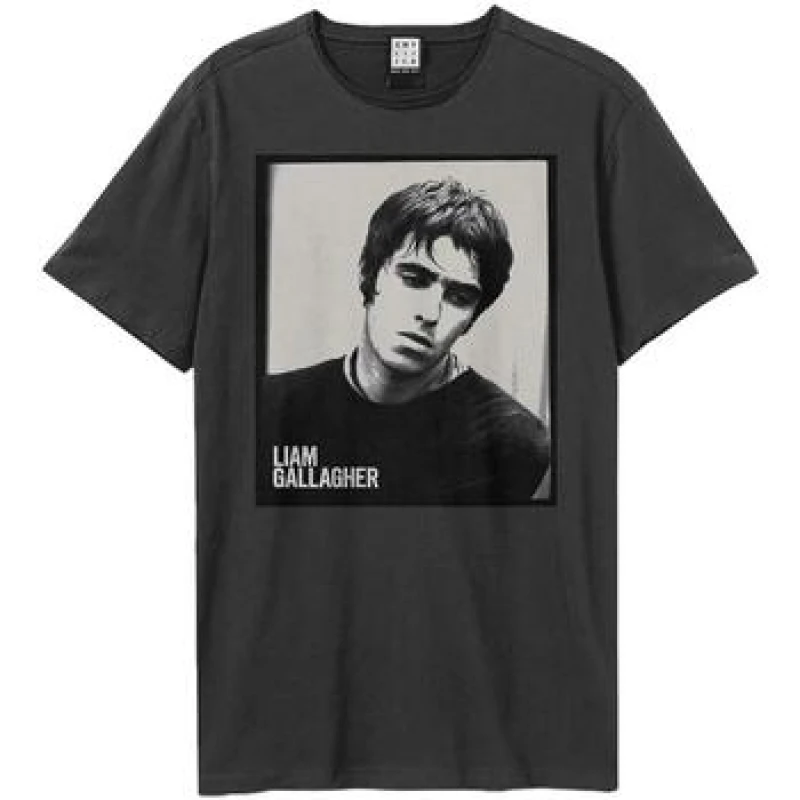 Image of Amplified Mens Polaroid Portrait Liam Gallagher T-Shirt in Charcoal Size: XS Charcoal Male XS