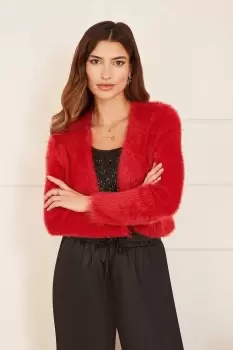 Image of Red Eyelash Knit Bolero