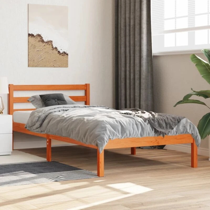 Image of ITYHOME Ityhome - Bed Frame without Mattress Wax Brown 75x190cm Small Single Solid Wood Pine vidaXL 844137