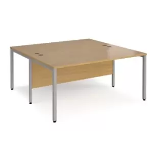 Image of Office Desk 2 Person Rectangular Desk 1600mm Oak Tops With Silver Frames 1600mm Depth Maestro 25