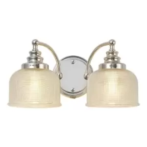 Image of Luminosa DeRuyter Switched Wall Lamp 2 Light E27 Polished Nickel, Prismatic Glass
