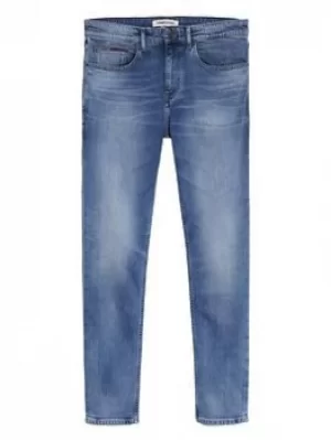 Image of Tommy Jeans TJM Austin Slim Tapered Fit Light Blue Stretch Jeans, Light Blue, Size 32, Inside Leg Regular, Men