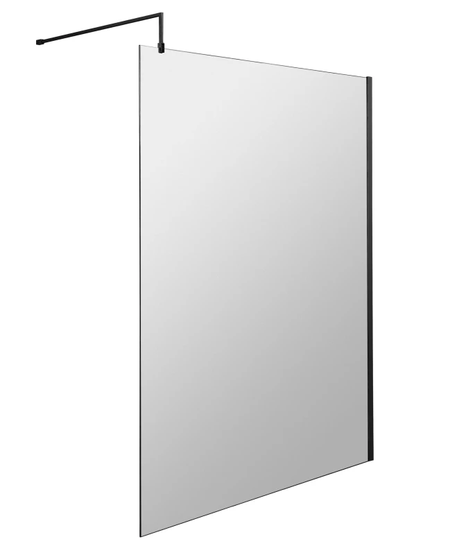 Image of Balterley 8mm Safety Glass Screen and Support Bar Satin Black 1200x1850mm Black
