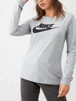 Image of Nike NSW Essential Icon Futura LS Top - Dark Grey Heather, Size S, Women