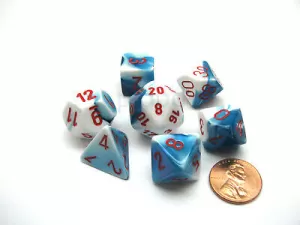 Image of Chessex Gemini Poly 7 Dice Set: Astral Blue-White/Red