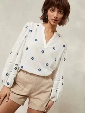 Image of Mint Velvet Mint Velvet Floral Embroidered Volume Sleeve Blouse, Ivory Size M Women